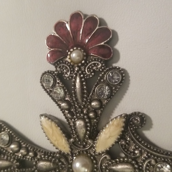 Women's Jeweled Cross Metal Hook Hanger; Size 5x8 inches; Purple Pewter & Beige - Picture 7 of 8